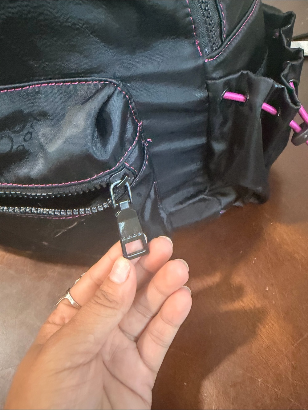 bebe Black Shoulder Bag with Pink Trim